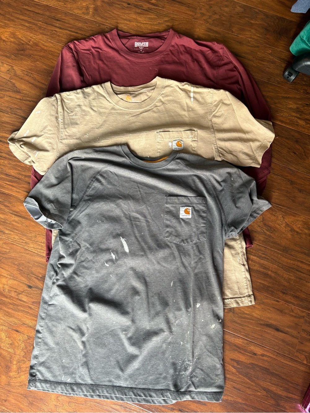 Bundle of Three Men’s Paint Splattered Distressed Tees Carhartt Duluth Trading